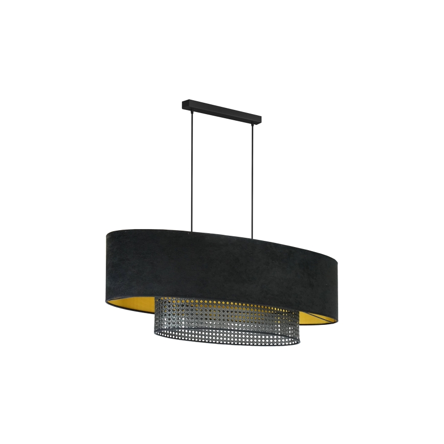 Duolla - Kattokruunu johdossa DOUBLE OVAL RATTAN 2xE27/15W/230V musta/rottinki
