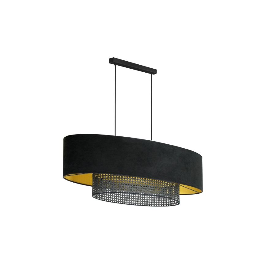 Duolla - Kattokruunu johdossa DOUBLE OVAL RATTAN 2xE27/15W/230V musta/rottinki