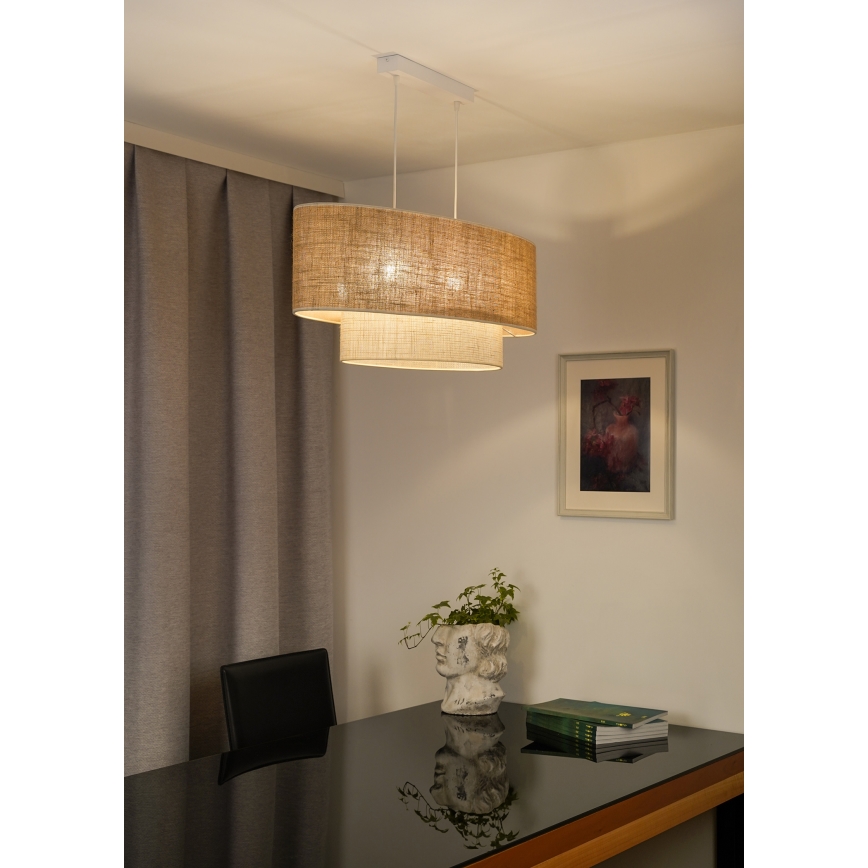 Duolla - Kattokruunu johdossa DOUBLE OVAL YUTE 2xE27/15W/230V ruskea/kerma