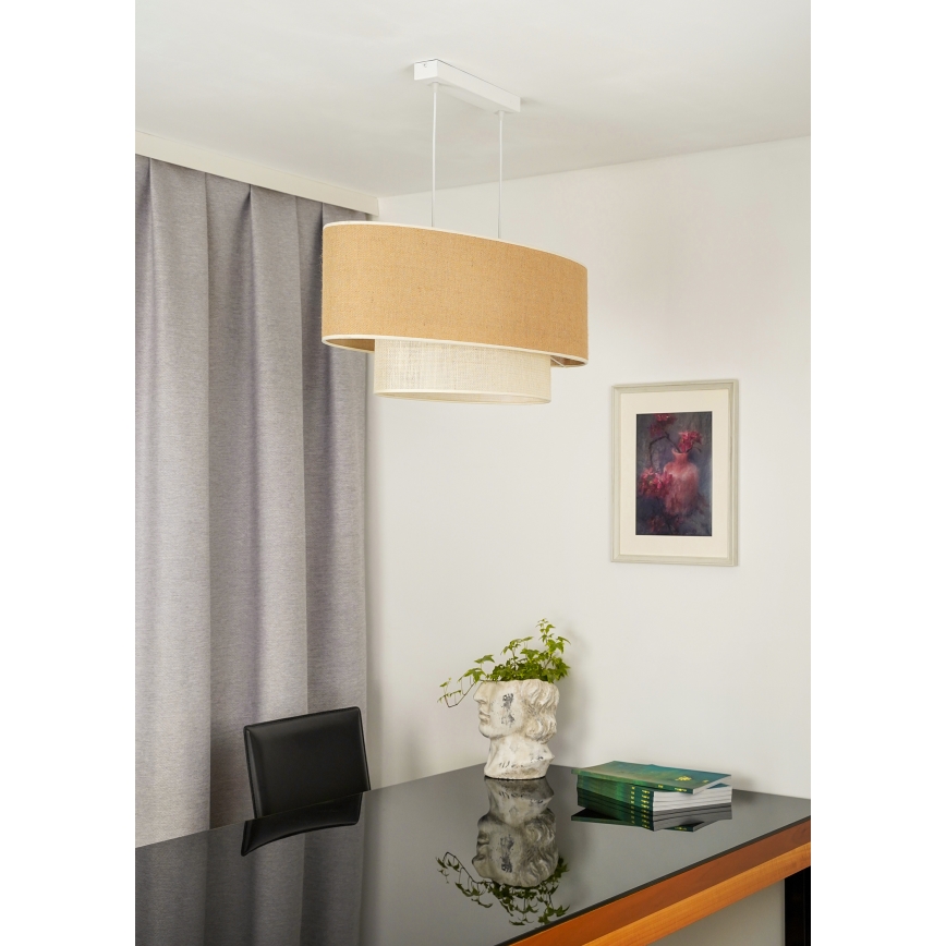 Duolla - Kattokruunu johdossa DOUBLE OVAL YUTE 2xE27/15W/230V ruskea/kerma