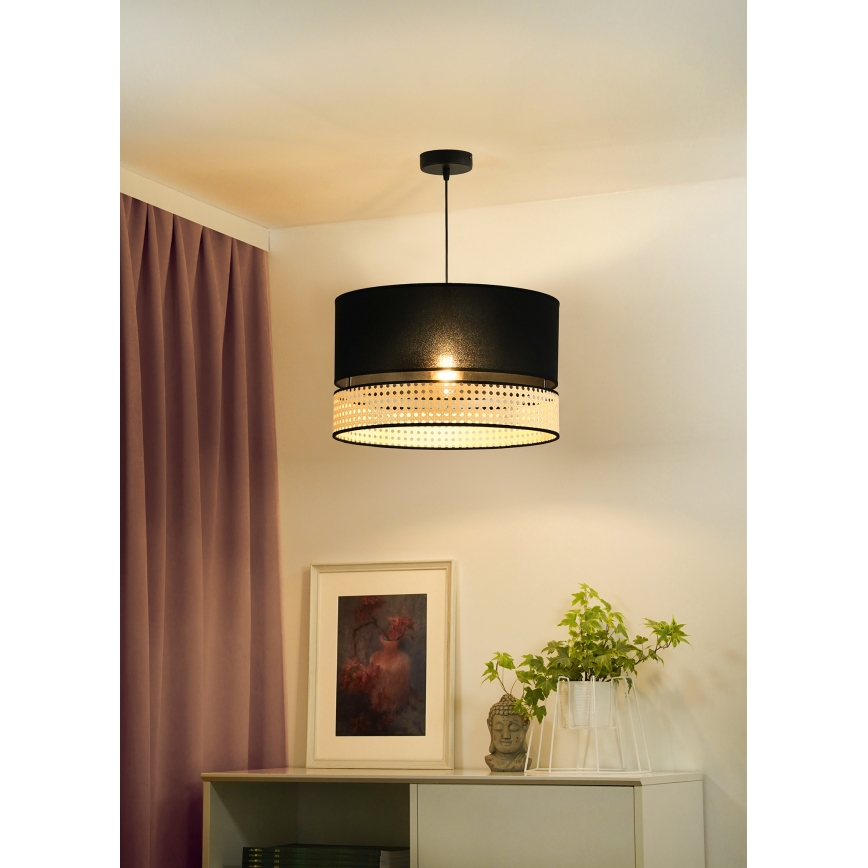 Duolla - Kattokruunu johdossa DOUBLE RATTAN 1xE27/15W/230V halkaisija 40 cm musta/beige