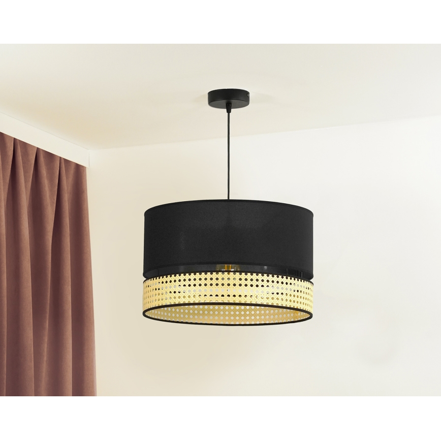 Duolla - Kattokruunu johdossa DOUBLE RATTAN 1xE27/15W/230V halkaisija 40 cm musta/beige