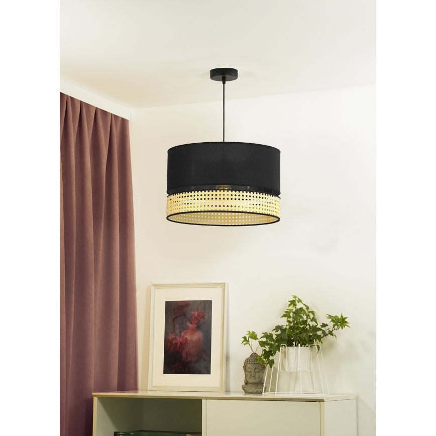 Duolla - Kattokruunu johdossa DOUBLE RATTAN 1xE27/15W/230V halkaisija 40 cm musta/beige