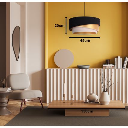 Duolla - Kattokruunu johdossa KOBO 1xE27/15W/230V halkaisija 45 cm musta/kulta/kerma
