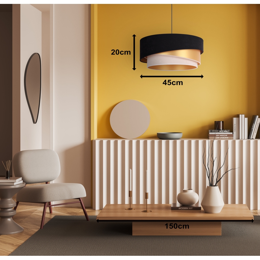 Duolla - Kattokruunu johdossa KOBO 1xE27/15W/230V halkaisija 45 cm musta/kulta/kerma