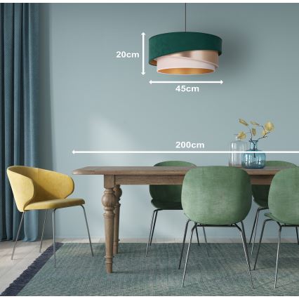 Duolla - Kattokruunu johdossa KOBO 1xE27/15W/230V halkaisija 45 cm vihreä/ruusukulta/kerma