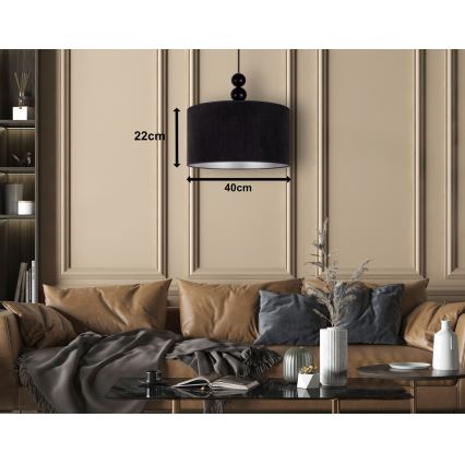 Duolla - Kattokruunu johdossa LYON 1xE27/15W/230V halkaisija 40 cm musta
