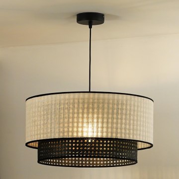 Duolla - Kattokruunu johdossa RATTAN YUTE 1xE27/15W/230V halkaisija 45 cm kerma/musta