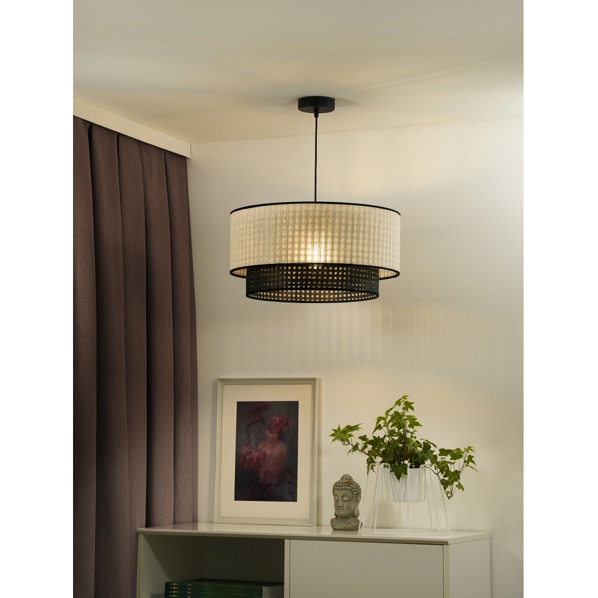 Duolla - Kattokruunu johdossa RATTAN YUTE 1xE27/15W/230V halkaisija 45 cm kerma/musta