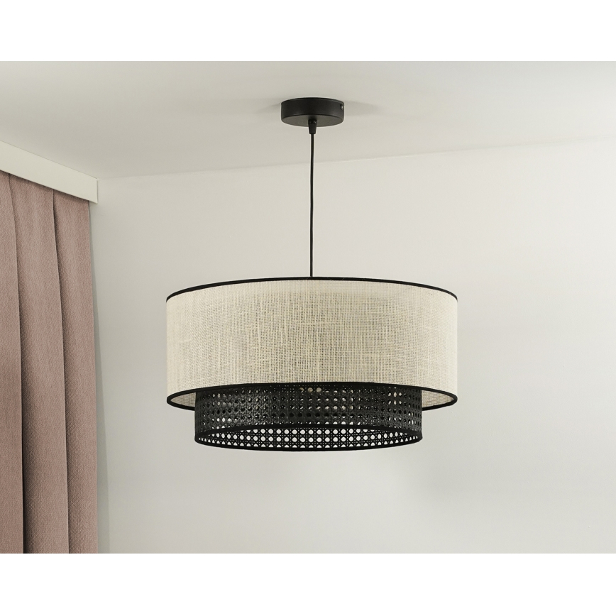 Duolla - Kattokruunu johdossa RATTAN YUTE 1xE27/15W/230V halkaisija 45 cm kerma/musta