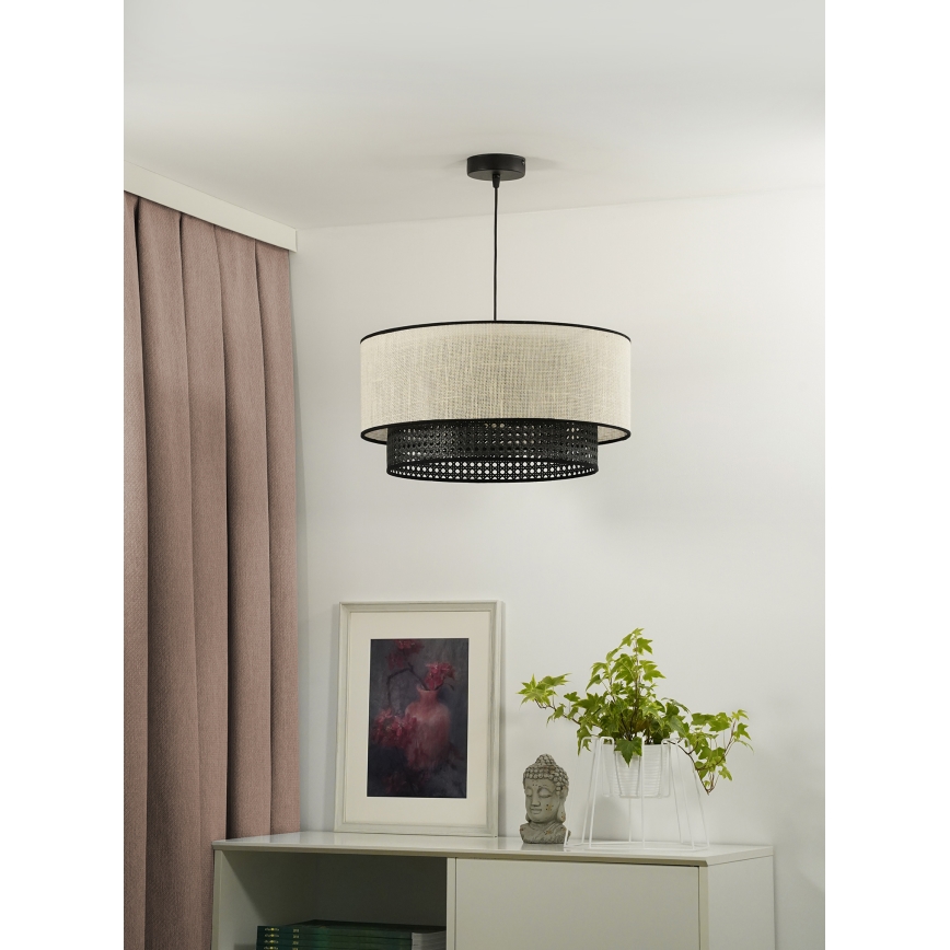 Duolla - Kattokruunu johdossa RATTAN YUTE 1xE27/15W/230V halkaisija 45 cm kerma/musta