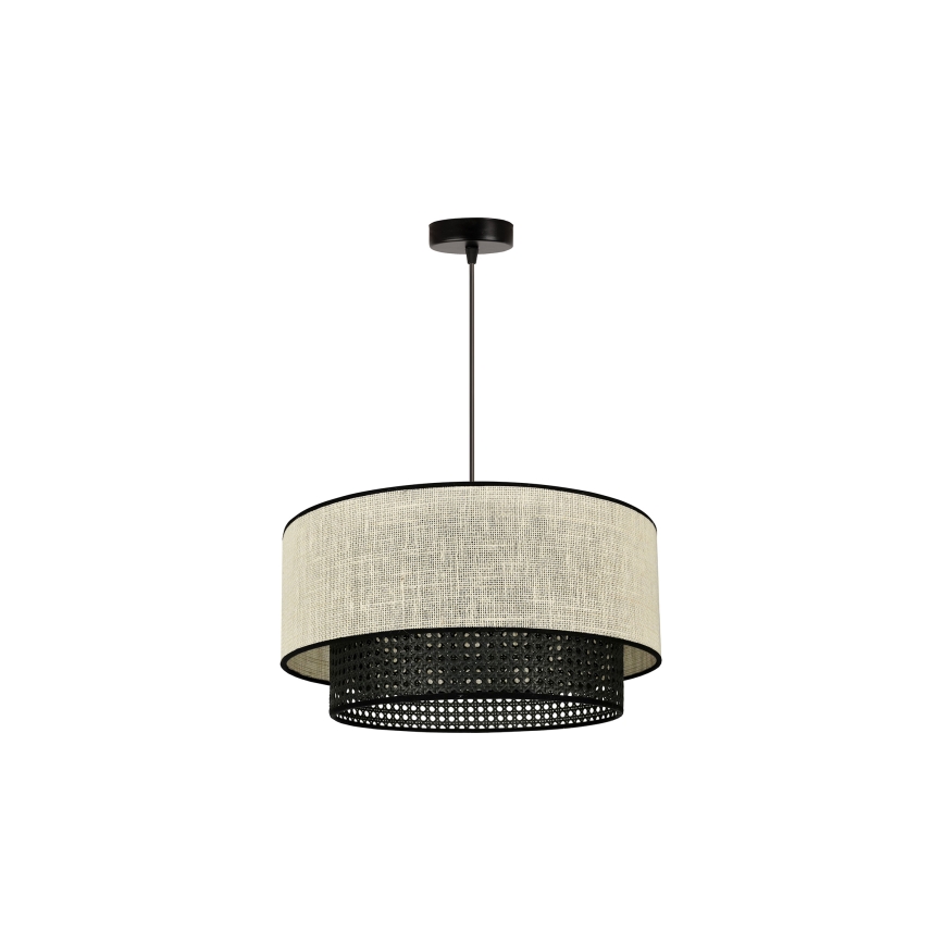 Duolla - Kattokruunu johdossa RATTAN YUTE 1xE27/15W/230V halkaisija 45 cm kerma/musta