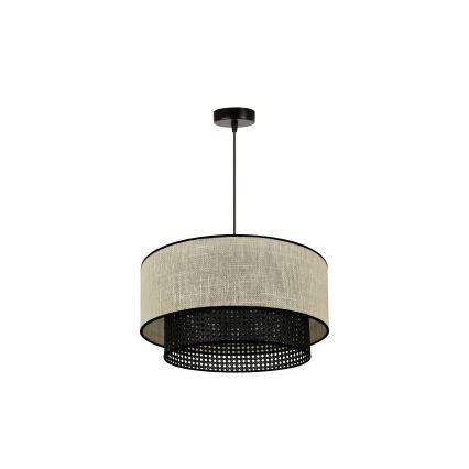 Duolla - Kattokruunu johdossa RATTAN YUTE 1xE27/15W/230V halkaisija 45 cm kerma/musta