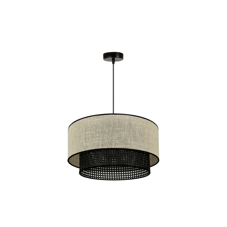 Duolla - Kattokruunu johdossa RATTAN YUTE 1xE27/15W/230V halkaisija 45 cm kerma/musta