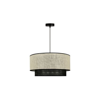 Duolla - Kattokruunu johdossa RATTAN YUTE 1xE27/15W/230V halkaisija 45 cm kerma/musta