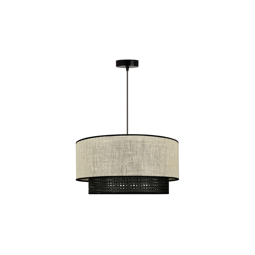 Duolla - Kattokruunu johdossa RATTAN YUTE 1xE27/15W/230V halkaisija 45 cm kerma/musta