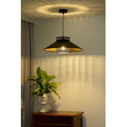 Duolla - Kattokruunu johdossa RIO RATTAN 1xE27/15W/230V halkaisija 45 cm musta/kulta
