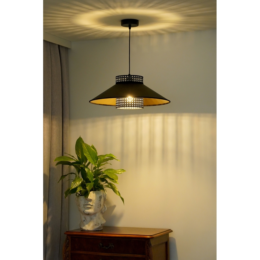 Duolla - Kattokruunu johdossa RIO RATTAN 1xE27/15W/230V halkaisija 45 cm musta/kulta