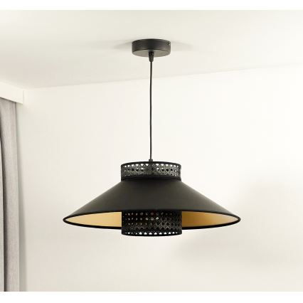 Duolla - Kattokruunu johdossa RIO RATTAN 1xE27/15W/230V halkaisija 45 cm musta/kulta