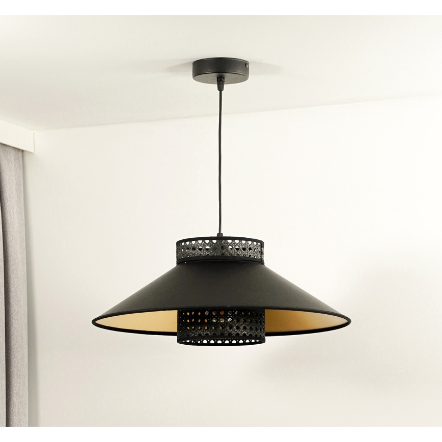 Duolla - Kattokruunu johdossa RIO RATTAN 1xE27/15W/230V halkaisija 45 cm musta/kulta