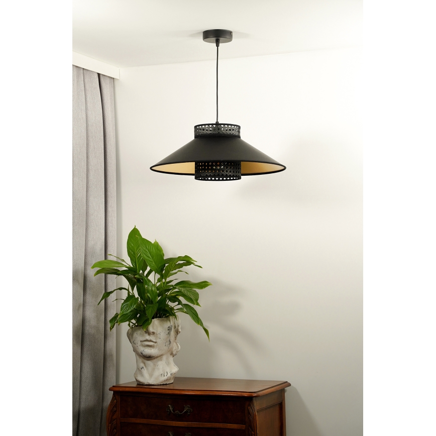 Duolla - Kattokruunu johdossa RIO RATTAN 1xE27/15W/230V halkaisija 45 cm musta/kulta