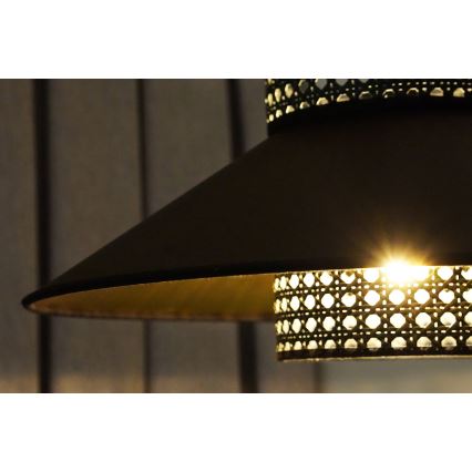 Duolla - Kattokruunu johdossa RIO RATTAN 1xE27/15W/230V halkaisija 45 cm musta/kulta