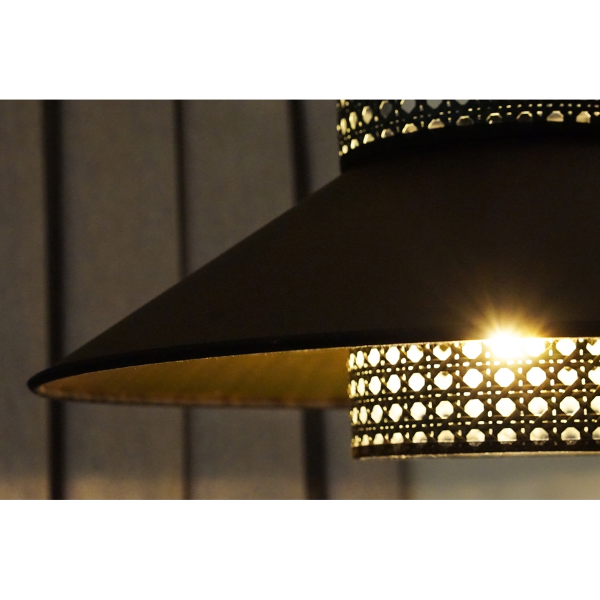 Duolla - Kattokruunu johdossa RIO RATTAN 1xE27/15W/230V halkaisija 45 cm musta/kulta