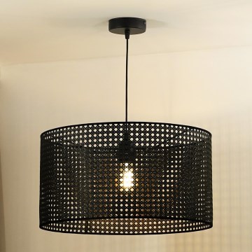 Duolla - Kattokruunu johdossa ROLLER RATTAN 1xE27/15W/230V halkaisija 45 cm musta