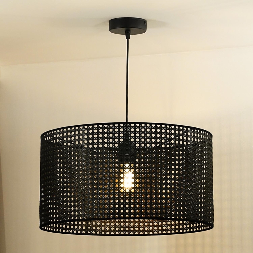 Duolla - Kattokruunu johdossa ROLLER RATTAN 1xE27/15W/230V halkaisija 45 cm musta