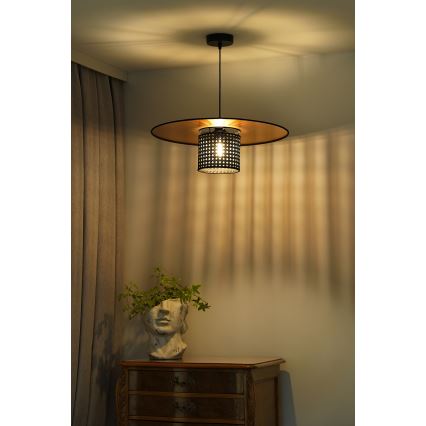 Duolla - Kattokruunu johdossa TOKYO RATTAN 1xE27/15W/230V halkaisija 50 cm kulta/musta