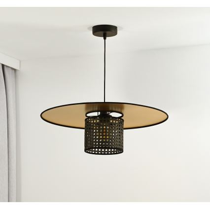 Duolla - Kattokruunu johdossa TOKYO RATTAN 1xE27/15W/230V halkaisija 50 cm kulta/musta