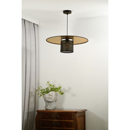 Duolla - Kattokruunu johdossa TOKYO RATTAN 1xE27/15W/230V halkaisija 50 cm kulta/musta