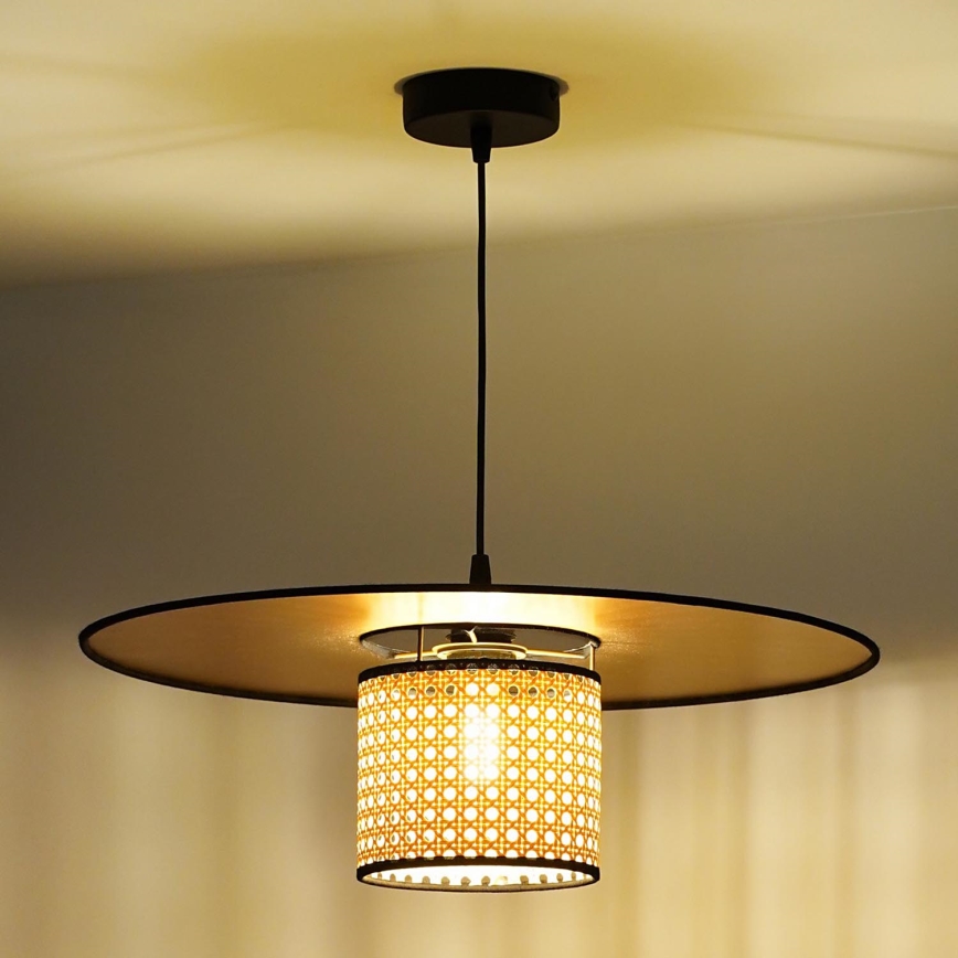 Duolla - Kattokruunu johdossa TOKYO RATTAN 1xE27/15W/230V halkaisija 50 cm kulta/rottinki