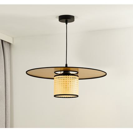 Duolla - Kattokruunu johdossa TOKYO RATTAN 1xE27/15W/230V halkaisija 50 cm kulta/rottinki