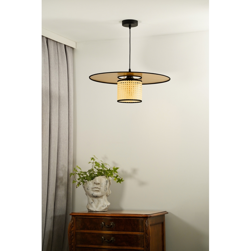 Duolla - Kattokruunu johdossa TOKYO RATTAN 1xE27/15W/230V halkaisija 50 cm kulta/rottinki