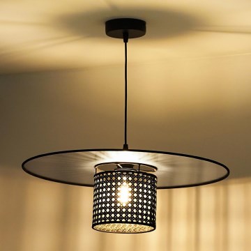 Duolla - Kattokruunu johdossa TOKYO RATTAN 1xE27/15W/230V halkaisija 50 cm musta/hopea