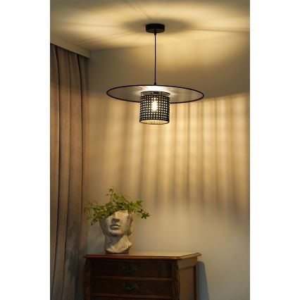 Duolla - Kattokruunu johdossa TOKYO RATTAN 1xE27/15W/230V halkaisija 50 cm musta/hopea