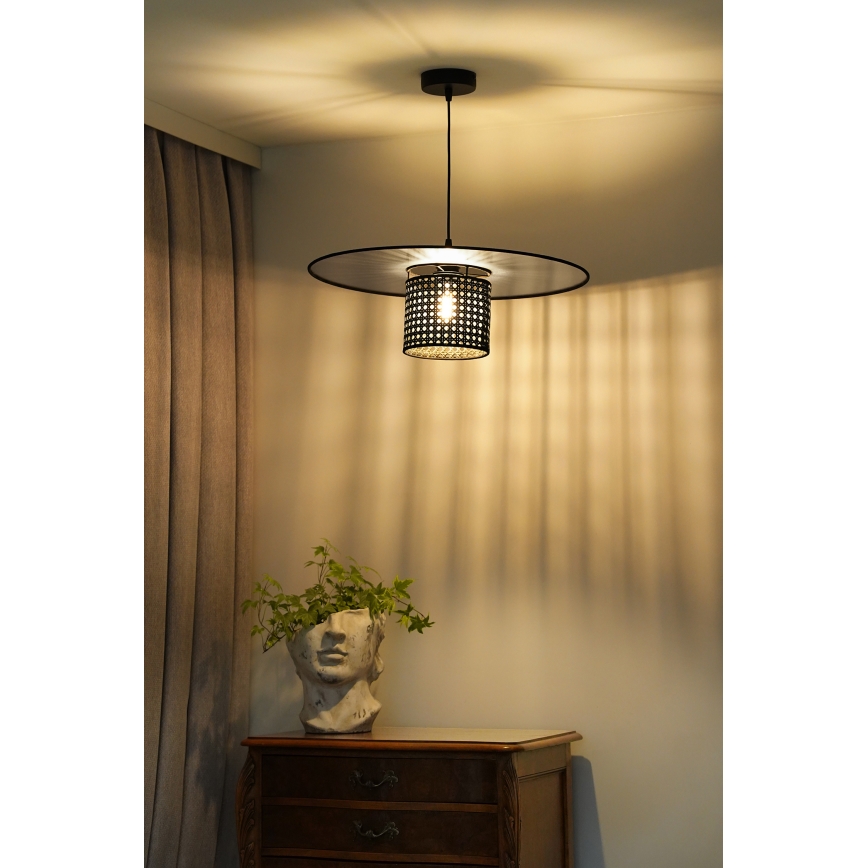 Duolla - Kattokruunu johdossa TOKYO RATTAN 1xE27/15W/230V halkaisija 50 cm musta/hopea