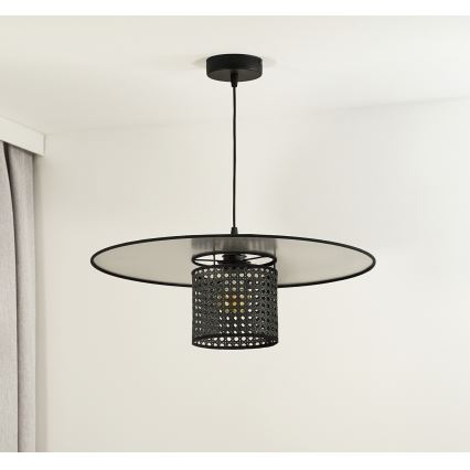 Duolla - Kattokruunu johdossa TOKYO RATTAN 1xE27/15W/230V halkaisija 50 cm musta/hopea
