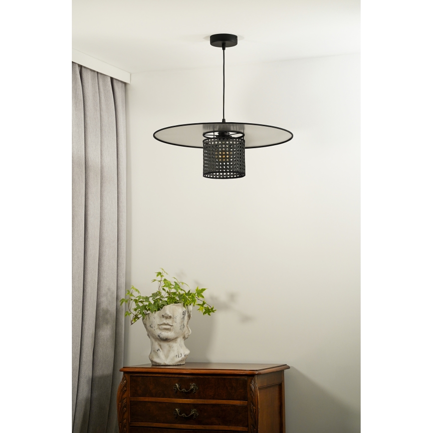 Duolla - Kattokruunu johdossa TOKYO RATTAN 1xE27/15W/230V halkaisija 50 cm musta/hopea