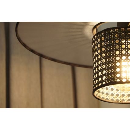 Duolla - Kattokruunu johdossa TOKYO RATTAN 1xE27/15W/230V halkaisija 50 cm musta/hopea