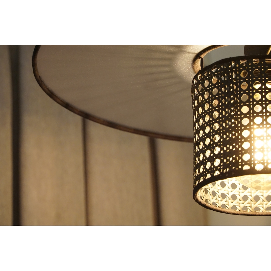 Duolla - Kattokruunu johdossa TOKYO RATTAN 1xE27/15W/230V halkaisija 50 cm musta/hopea
