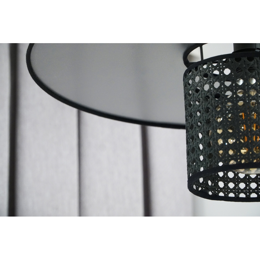 Duolla - Kattokruunu johdossa TOKYO RATTAN 1xE27/15W/230V halkaisija 50 cm musta/hopea