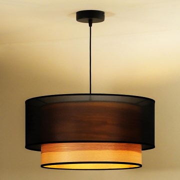 Duolla - Kattokruunu johdossa WOOD BOHO 1xE27/15W/230V halkaisija 45 cm musta/beige