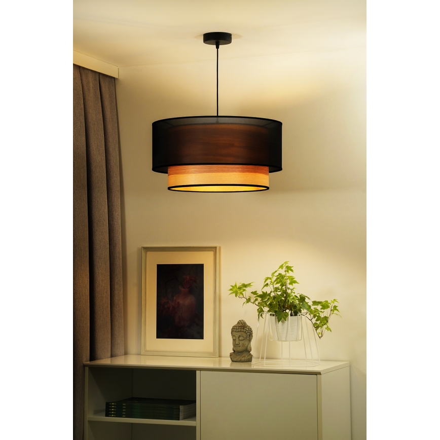 Duolla - Kattokruunu johdossa WOOD BOHO 1xE27/15W/230V halkaisija 45 cm musta/beige