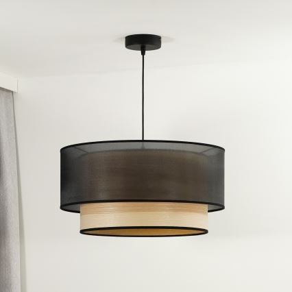 Duolla - Kattokruunu johdossa WOOD BOHO 1xE27/15W/230V halkaisija 45 cm musta/beige