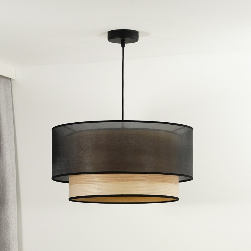 Duolla - Kattokruunu johdossa WOOD BOHO 1xE27/15W/230V halkaisija 45 cm musta/beige