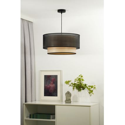 Duolla - Kattokruunu johdossa WOOD BOHO 1xE27/15W/230V halkaisija 45 cm musta/beige