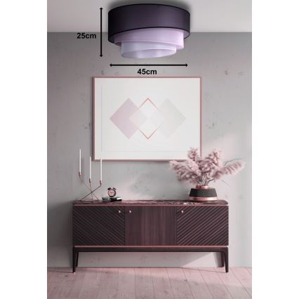 Duolla - Kattovalaisin TRIO 1xE27/15W/230V d. 45 cm musta/vaaleanpunainen/hopea