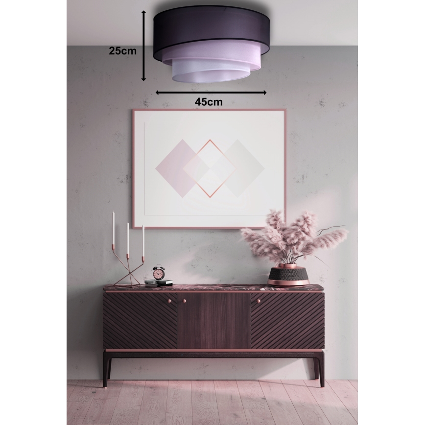Duolla - Kattovalaisin TRIO 1xE27/15W/230V d. 45 cm musta/vaaleanpunainen/hopea